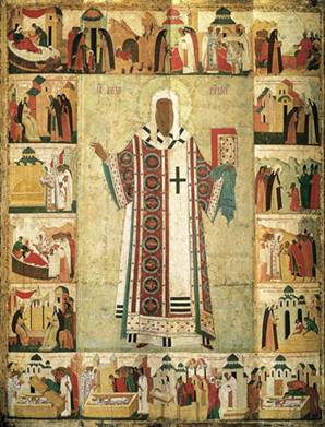 Hagiographic icon of Metropolitan Alexei. The end of the XV-beginning of XVI century.