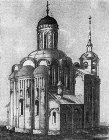 Demetrius Cathedral in 1843 (before the demolition of annexes). Drawing By F. Dmitriev.