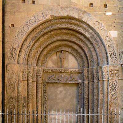 The portal of the Church of San Michele in Pavia (Pavia), Italy.