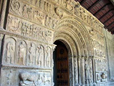 The facade of the Church of Santa Maria Ripoll (Ripolle), province of Girona-Costa Brava (Gerona, Spain.