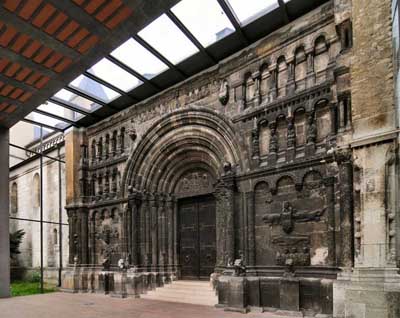 The facade of "Scottish" the Church of St. Jacob in Regensburg, Germany.