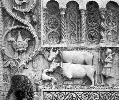 A fragment of decoration of the Church of San Pietro ' Fiori Le Mura in Spoleto (Spoleto), Umbria-Umbria), Italy.