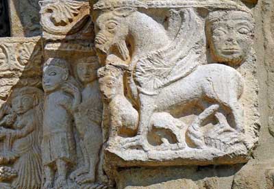 A fragment of decoration of the Church of San Michele in Pavia (Pavia), Italy.