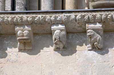 A fragment of decoration of the Church of St. Peter in Ohe de Saintonge (Aulnay de Saintonge), the Department of Charente Maritime (Charente-Maritime), France.