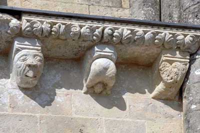 A fragment of decoration of the Church of St. Peter in Ohe de Saintonge (Aulnay de Saintonge), the Department of Charente Maritime (Charente-Maritime), France.
