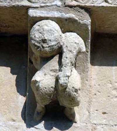 A fragment of decoration of the Church of St. Peter in Benoni (Benon), the Department of Charente Maritime (Charente-Maritime), France.