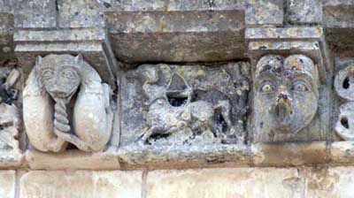 A fragment of decoration of the Church Saint Martin Saint Martin d Anand (Saint-Martin d Esnandes), the Department of Charente Maritime (Charente-Maritime), France.