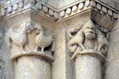 A fragment of decoration of the Church of St. Peter in Mareste (Martestay), the Department of Charente Maritime (Charente-Maritime), France.