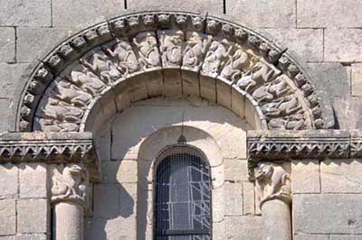 A fragment of decoration of the Church of Saint-Erie in Mata (Matha), the Department of Charente Maritime (Charente-Maritime), France.