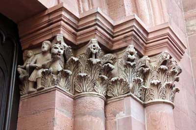A fragment of decoration of the portal of the Cathedral in Mainz, Mainz, Germany.