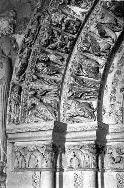 Fragment of the portal of the Church of Saint-Ur in Loches (Loches), the Department of Indre-et-Loire (Indre et Loire), France.