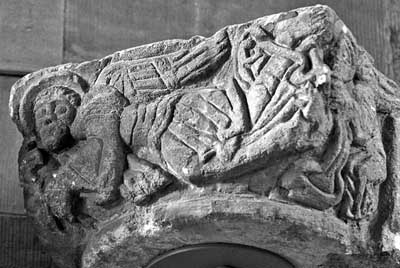 The capital of the column in the Cathedral in Hereford (Hereford, Herefordshire (Why), England.