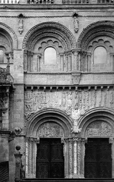 A fragment of decoration of the Cathedral in Santiago Compostela (Compostela), the region of Galicia (Galicia, Spain.
