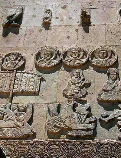 A fragment of decoration of a temple of the Holy cross on Akhtamar island, Armenia.