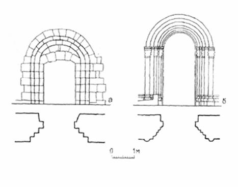 Advanced portals:
and - the Church of Boris and Gleb in Kideksha;
b - the Church of the Intercession on the Nerl.

