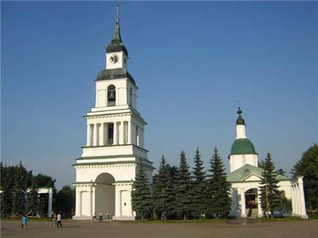 The bell tower and Church in the village Slobodskoye.