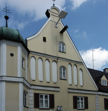 Gothic niches in the medieval building in Dingolfing, Germany. 