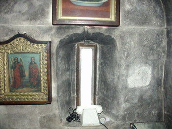 The Church of the Nativity of the virgin in Gorodnya. The window in the Eastern part of the southern wall.