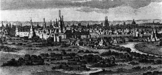 The Moscow Kremlin. A fragment of the engraving K. de Bruyne. 1702.
