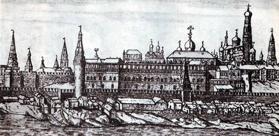 The Moscow Kremlin on the engraving by P. Picard. Beginning of XVIII century.