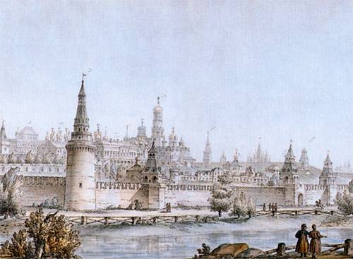 The Moscow Kremlin in watercolour J. Quarenghi. 1768.