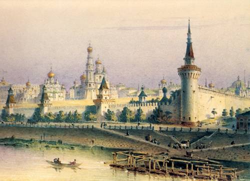 The Moscow Kremlin in watercolour I. Weiss. 1852.