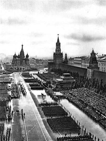 Victory day parade on red square. 1945.