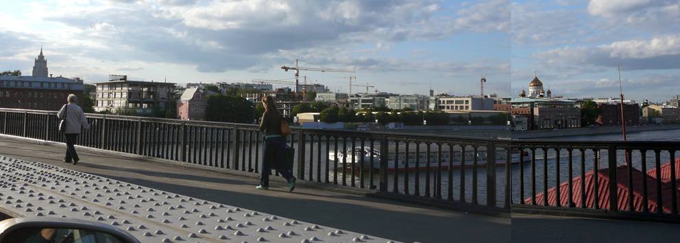 A common scale of happening to Ostozhenka (more precisely, with quarters between it and Prechistenskaya embankment) is seen on this panorama. Old houses have practically disappeared. In the mass the new architecture is still quite decent and commensurate in scale (the architect of most buildings  Alexander Skokan), but by and large, what's the difference, who killed an old Moscow street and quiet lanes  a good architect or bad? And the proportionality of scale may soon disappear: cranes in the center of the panorama are suspiciously high ...