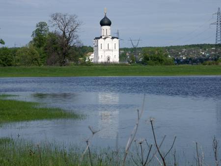 The Church of the Intercession on the Nerl. View from the water meadows.