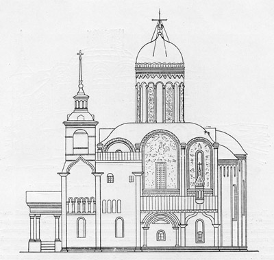 Дмитриевский собор в 1830-х годах. Чертеж Ф.Рихтера.