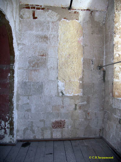 Western part of the southern wall of the Church of Boris and Gleb. View from the choir.