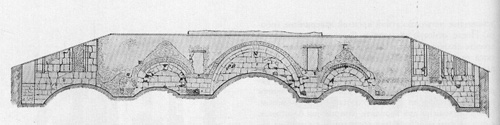 “The western side of Andrey's arches before the restoration”. Drawing by I.O. Karabutov.