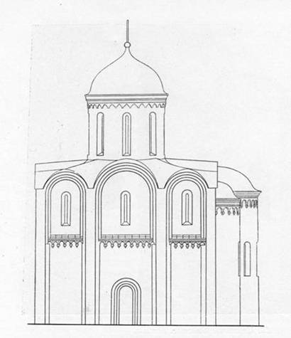 The Church of Boris and Gleb in Kideksha. Original appearance. Reconstruction Y. Y. Savitsky and N. And. Egorova.