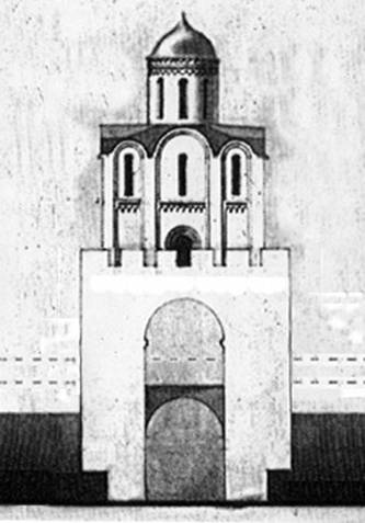 Golden gate in Vladimir. Original appearance. Reconstruction of the author