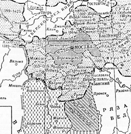 Map transfer of land under the authority of Moscow, contained in the Small Soviet Encyclopedia