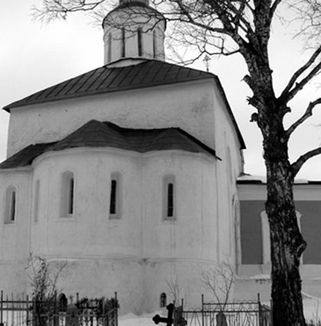 The Church of the Nativity of the virgin in Gorodnya. On the background of vertical window jamb late chapel visible distortion of the Northern wall of the temple.