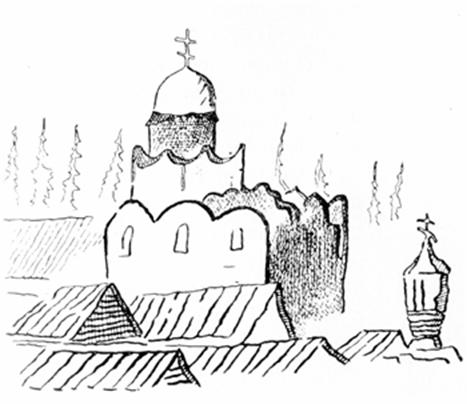 The Church of the Nativity of the virgin in Gorodnya. Figure A. Meyerberg.